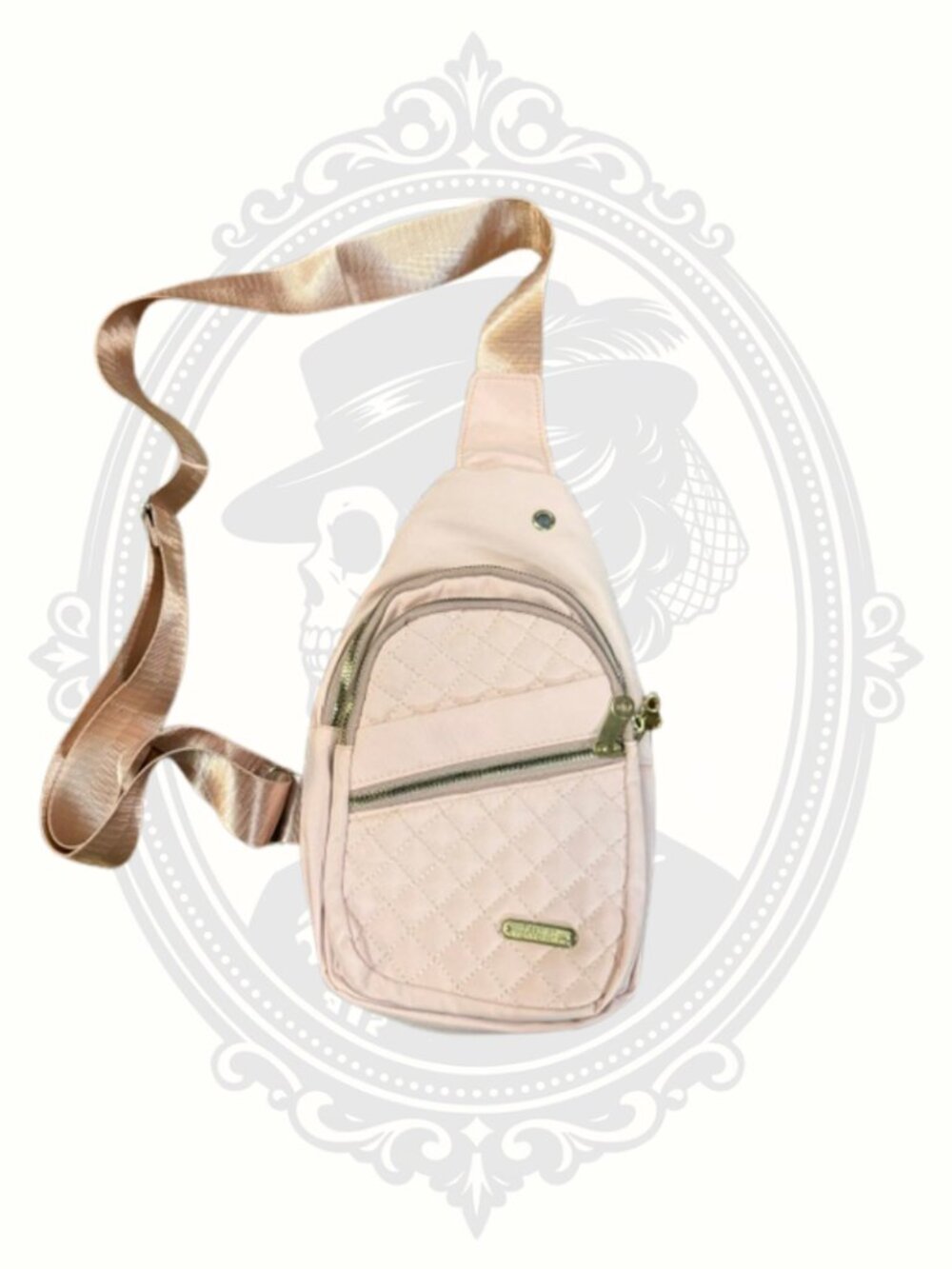 Dusty Rose Quilted Sling Crossbody Bag Multi Pocket Adjustable Strap